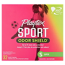 Playtex Sport Odor Shield Super Absorbency Unscented Plastic Tampons, 32 count