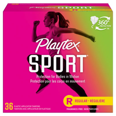 Playtex Sport Plastic Tampons Unscented Regular Absorbency - 36 Count