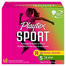 Playtex Sport Plastic Applicator Tampons, Regular/Super Absorbency, 48 Each