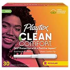 Playtex Clean Comfort Regular Organic Cotton Tampons, 30 count