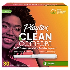Playtex Clean Comfort  Super Organic Cotton Tampons, 30 count
