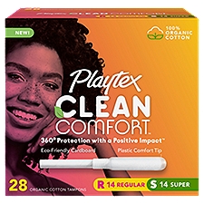 Playtex Clean Comfort Regular and Super Organic Cotton Tampons, 28 count