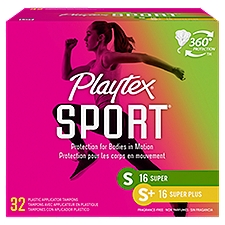 Playtex Sport Plastic Tampons Unscented Multi-Pack 16 Super & 16 Super Plus, 32ct