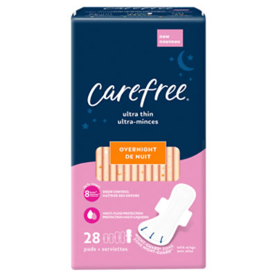 Carefree Ultra Thin Overnight Pads, 28 count