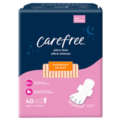 Carefree Ultra Thin Overnight Pads, 40 count