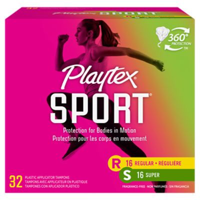 Playtex Sport Plastic Tampons Unscented Multi-Pack 16 Regular & 16 Super - 32 Count