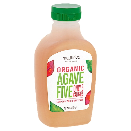Madhava Organic Agave Five Low-Glycemic Sweetener, 16 oz
Madhava AgaveFive® is a delicious blend of organic agave, organic stevia and monk fruit. With only 5 calories per serving, AgaveFive® is a low-glycemic sweetener with no aftertaste - a great way to sweeten your coffee, tea, smoothies and even cocktails! Pretty sweet, right?