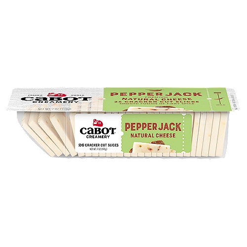 Cabot Pepper Jack Cheese Cracker Cuts, 7 oz
This Supremely Smooth Cheese Smolders in a Fusion of Fiery Spice.

No artificial Growth Hormone*
* The FDA has stated that there is no significant difference between milk from rBST treated and untreated cows.