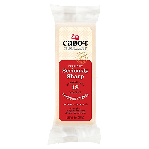 Cabot Seriously Sharp Cheddar Cheese, 8 oz
1st Place - U.S Championship Cheese Contest

No artificial Growth Hormone
The FDA has stated that there is no significant difference between milk from rBST treated untreated cows.