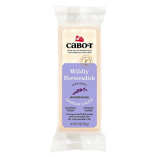 Cabot Wildly Horseradish Cheddar Cheese, 8 oz
1st Place - Scovie Awards

No artificial Growth Hormone
The FDA has stated that there is no significant difference between milk from rBST treated and untreated cows.