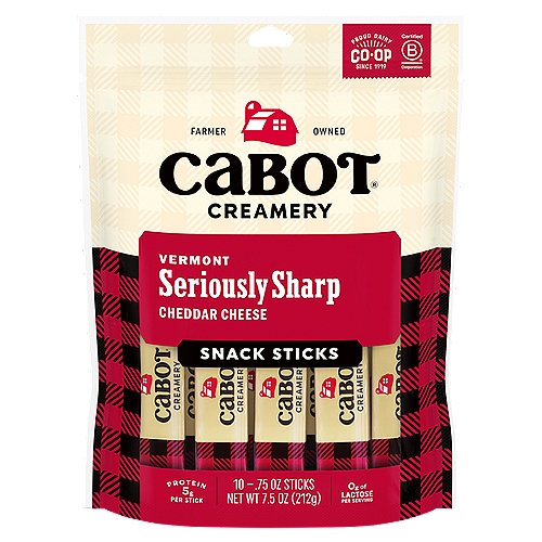Cabot Creamery Vermont Seriously Sharp Cheddar Cheese Snack Sticks, 0.75, 10 count