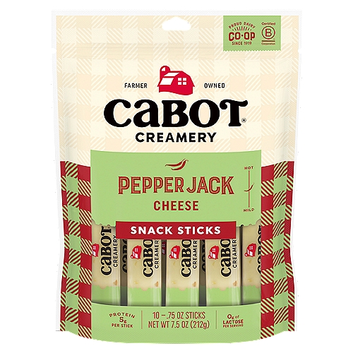 Cabot Creamery Pepper Jack Cheese Snack Sticks, 0.75 oz, 10 count