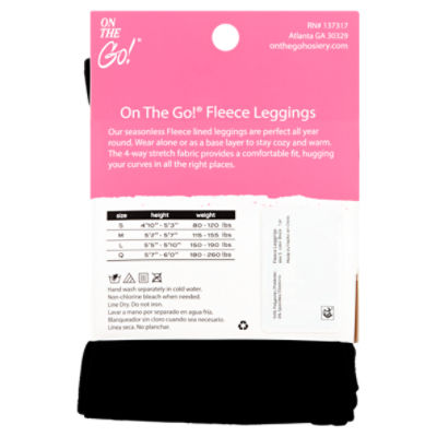 On the Go! Black Fleece Leggings, Size S, 1 pair - The Fresh Grocer