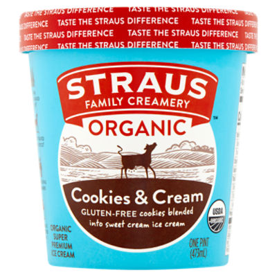 Straus Family Creamery Cookies & Cream Organic Super Premium Ice Cream, 1 pint