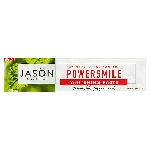 Jāsön PowerSmile Powerful Peppermint Whitening Paste, 6 oz
Perk up your smile with a brightening blend of gentle whiteners: Bamboo powder, calcium carbonate and baking soda. Infused with grapefruit seed and perilla seed extracts to help fight damaging sugar acids, our botanical paste gives your smile a stain-free sparkle-with a dash of peppermint oil for fully fresh breath. It's your time to smile and shine.

The Jāsön Toothpaste Promise:
√ No sodium lauryl/laureth sulfates
√ No preservatives
√ No artificial colors
√ No artificial sweeteners
√ No saccharin
√ No propylene glycol
√ No gluten