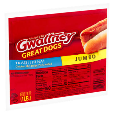 Gwaltney Jumbo Traditional Chicken Hot Dogs, 16 oz