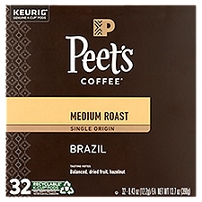 Peet's Coffee Brazil Single Origin Medium Roast Coffee K-Cup Pods, 0.43 oz, 32 count