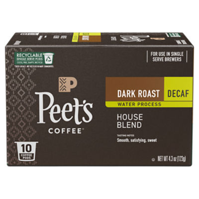 Peet's Coffee House Blend Dark Roast Decaf KCup Pods, 10 count, 4.3 oz Fairway