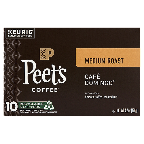 Peet's Coffee Café Domingo Medium Roast K-Cup Pods, 0.42 oz, 10 count
Café Domingo®
Named for our third café in Berkeley, this blend of balanced and bright Latin American coffees reflects the pleasures of conversing and lingering over an expertly brewed cup.
