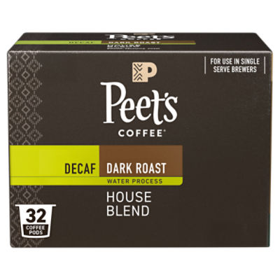 Peet's Coffee Decaf Dark Roast Water Process House Blend Coffee Pods, 32 count, 13.8 oz