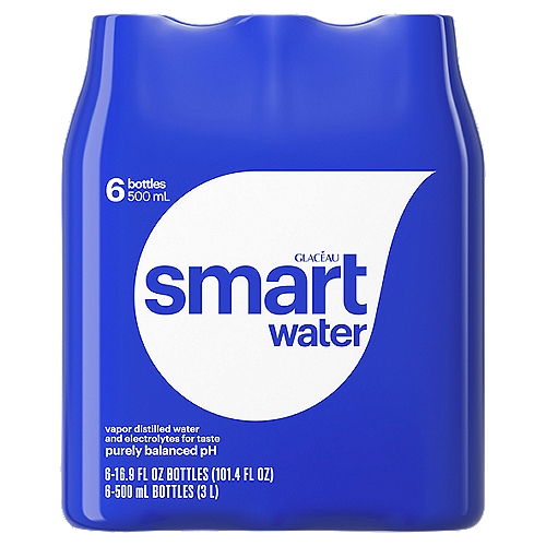 Glacéau Smartwater Vapor Distilled Water, 16.9 fl oz, 6 count, 101.4 liq ounce