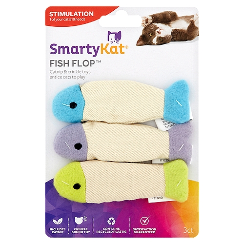 Smarty Kat Fish Flop Catnip & Crinkle Toys, 3 count