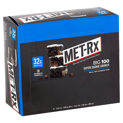 MET-Rx Big 100 Super Cookie Crunch Meal Replacement Bars, 3.52 oz, 9 count