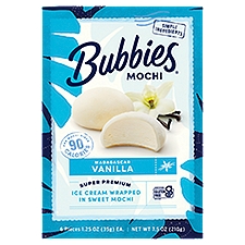Bubbies Madagascar Vanilla Ice Cream Wrapped in Sweet Mochi, 1.25 oz, 6 count
