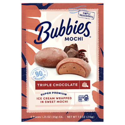 Bubbies Triple Chocolate Ice Cream Wrapped in Sweet Mochi, 1.25 oz, 6 count