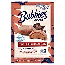 Bubbies Triple Chocolate Wrapped in Sweet Mochi, Ice Cream, 7.5 Ounce