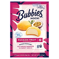 Bubbies Passion Fruit Ice Cream Wrapped in Sweet Mochi, 1.25 oz, 6 count