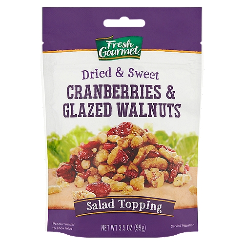 Fresh Gourmet Dried & Sweet Cranberries & Glazed Walnuts Salad Topping, 3.5 oz
Add crunch to salads and more with Dried & Sweet Cranberries & Glazed Walnuts
Add to a summer salad with carrots and onions
Also a great topping for Apple Waldorf Salad