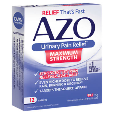 AZO Maximum Strength Urinary Pain Relief Tablets, 12 count, 12 Each