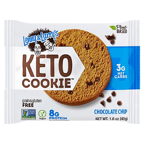 Lenny & Larry's Chocolate Chip Keto Cookie, 1.6 oz
✓ No Egg*
✓ No Soy Ingredients*
✓ No Dairy Ingredients*
*Manufactured in a facility that also processes peanut, tree nut, soy, milk egg and wheat.

Carb Calculator:
15g Carbs
-5g Fiber
-7g Sugar Alcohol
= 3g Net Carbs