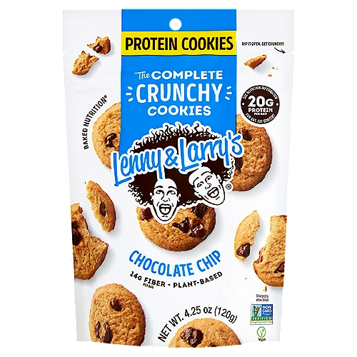 Lenny & Larry's Chocolate Chip Protein Cookies, 4.25 oz
Baked Nutrition®

No Egg & No Dairy Ingredients*
No Soy Ingredients*
*Manufactured in a facility that also processes peanut, tree nut, soy, milk and egg.