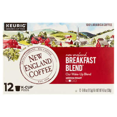 New England Coffee Breakfast Blend Medium Roast K-Cup Pods, 0.40 oz, 12 ...