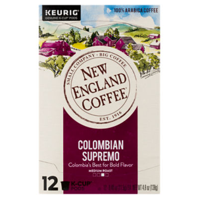 New England Coffee Colombian Supremo Medium Roast KCup Pods, 0.40 oz