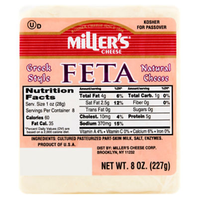 Miller's Greek Style Feta Natural Cheese, 8 oz