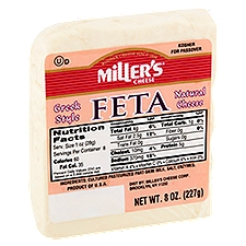 Miller's Greek Style Feta Natural, Cheese, 8 Ounce