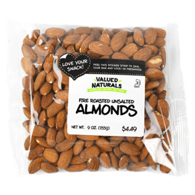 Valued Naturals Fire Roasted Unsalted Almonds, 9 oz, 9 Ounce