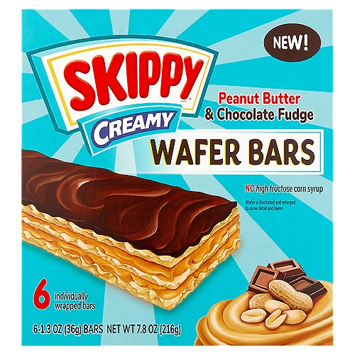 Skippy Creamy Peanut Butter & Chocolate Fudge Wafer Bars, 1.3 oz, 6 count