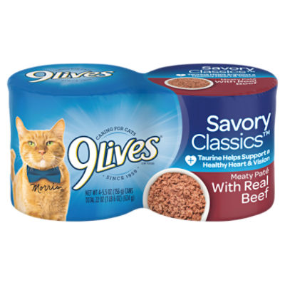 9Lives Savory Classics Meaty Paté with Real Beef Cat Food, 5.5 oz, 4 count