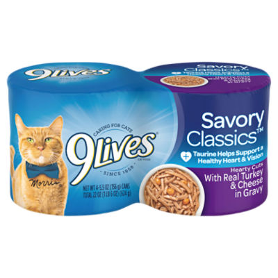 9Lives Savory Classics Hearty Cuts with Real Turkey & Cheese in Gravy Cat Food, 5.5 oz, 4 count