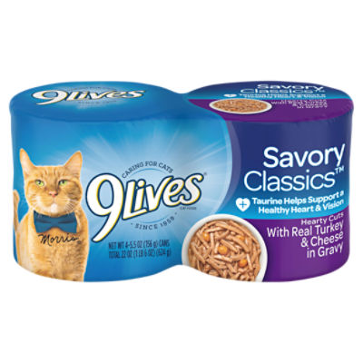 9Lives Savory Classics Hearty Cuts with Real Turkey & Cheese in Gravy Cat Food, 5.5 oz, 4 count, 22 Ounce