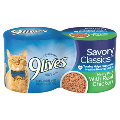 9Lives Savory Classics Meaty Paté with Real Chicken Cat Food, 5.5 oz, 4 count