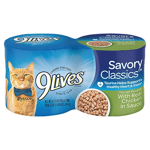 9Lives Savory Classics Tender Morsels with Real Chicken in Sauce Cat Food, 5.5 oz, 4 count