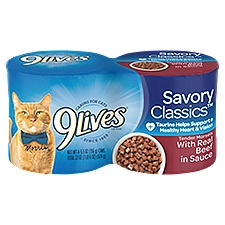 9Lives Savory Classics Tender Morsel with Real Beef in Sauce Cat Food, 5.5 oz, 4 count