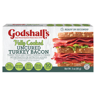 Godshall's Fully Cooked Uncured Turkey Bacon, 3 oz, 3 Ounce