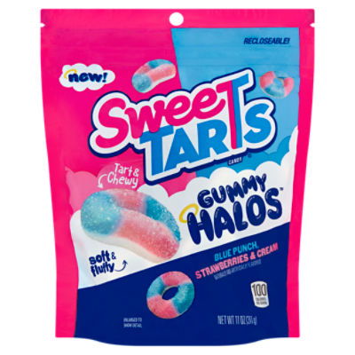 SweeTarts Gummy Halos Blue Punch, Strawberries & Cream Candy, 11 oz