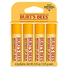 Burt's Bees Beeswax Lip Balm, 0.15 oz, 4 count